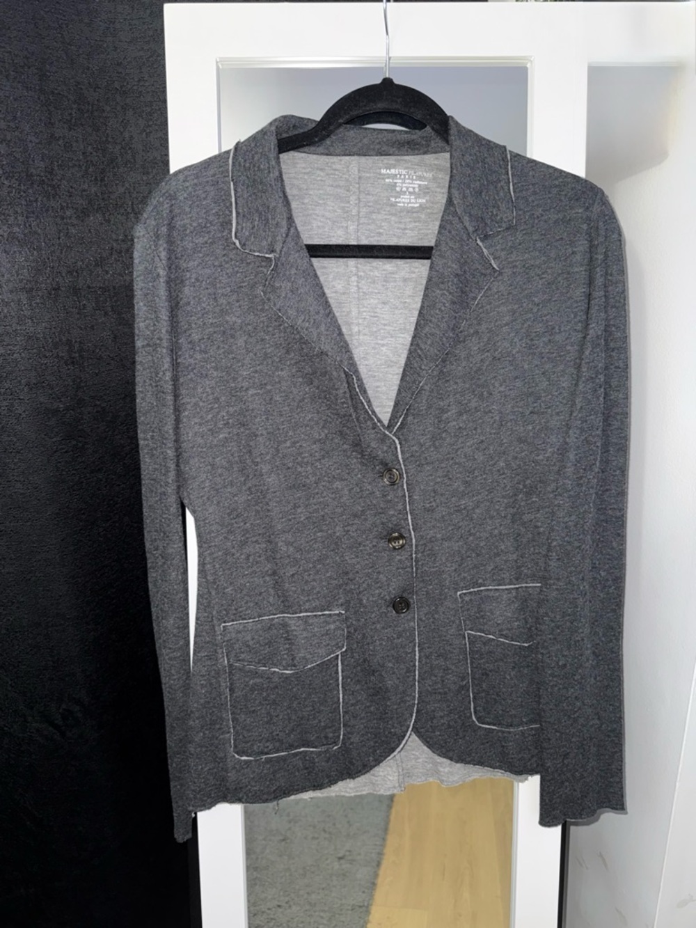 Majestic Filatures Paris M 3 Grey raw edge cotton/cashmere blazer  $349 Retail